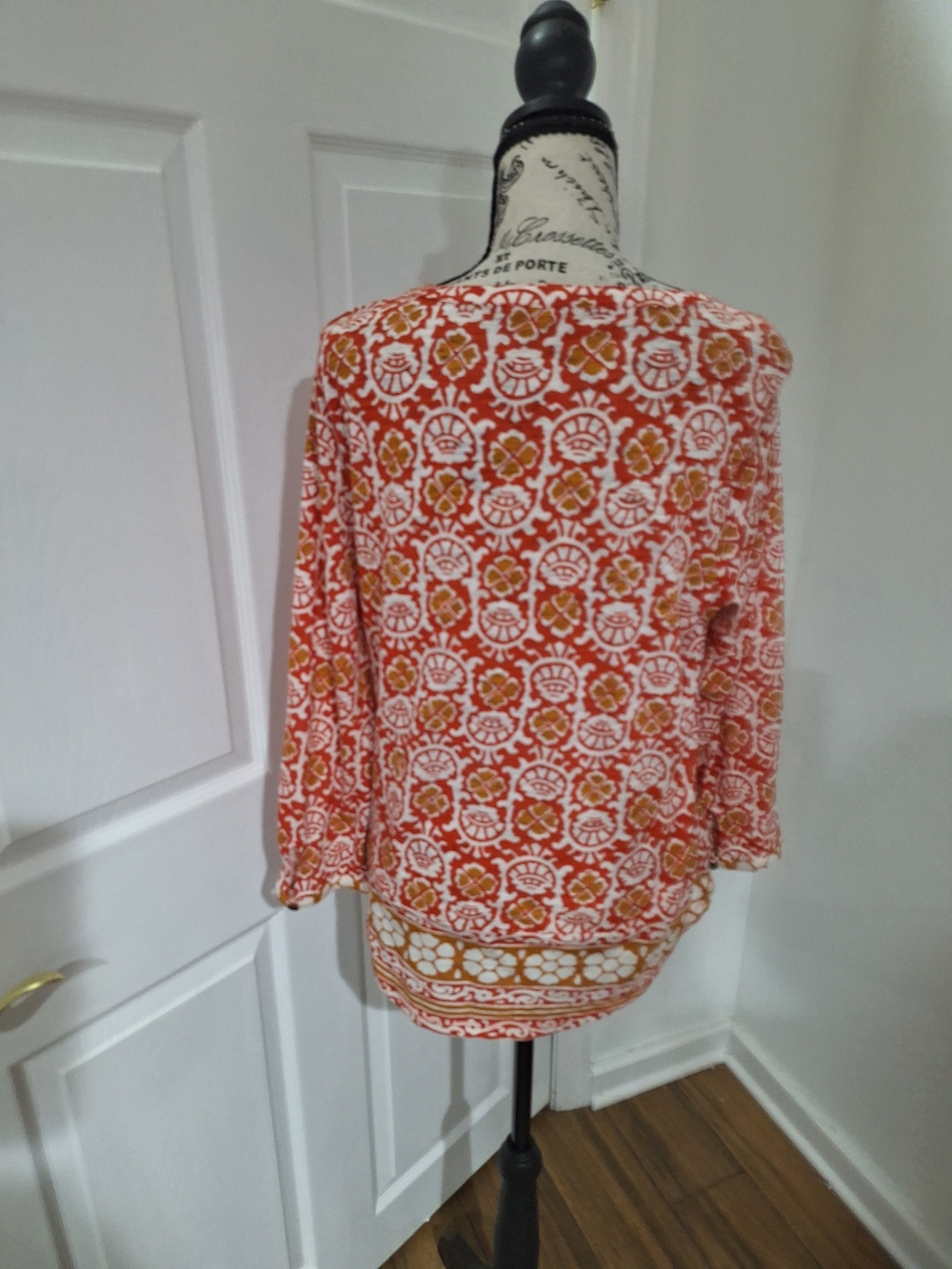 Lucky Brand Orange Printed Long-Sleeve V-Neck Blouse - Picture 3 of 3